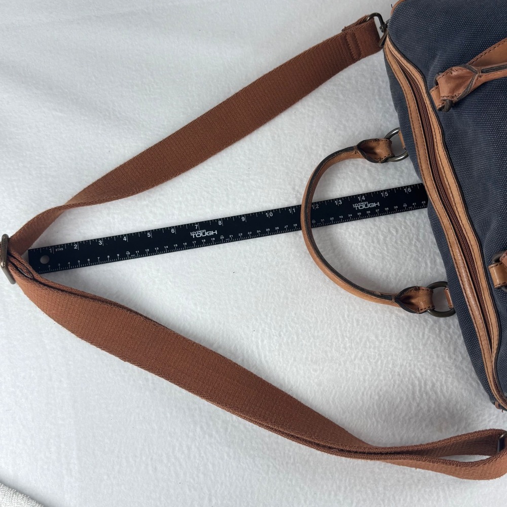 Y2K VTG Fossil Messenger Bag Navy Blue Canvas Leather Laptop Satchel Academia - Picture 15 of 16